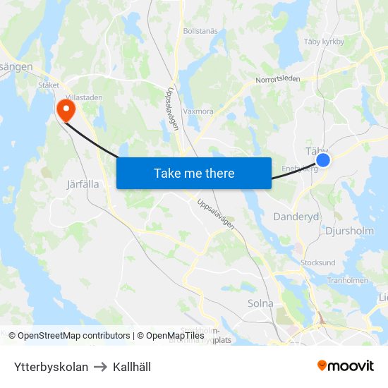 Ytterbyskolan to Kallhäll map