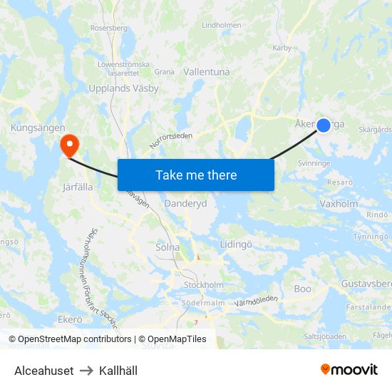 Alceahuset to Kallhäll map