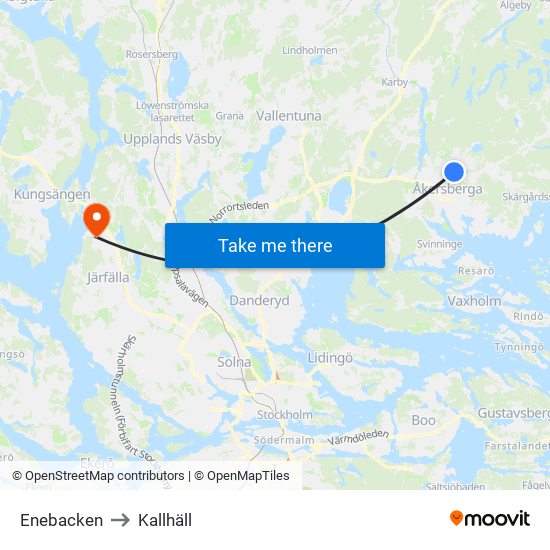 Enebacken to Kallhäll map