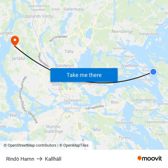 Rindö Hamn to Kallhäll map