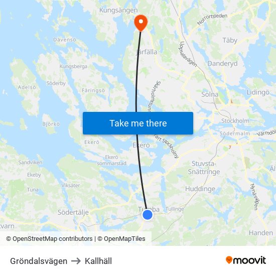 Gröndalsvägen to Kallhäll map