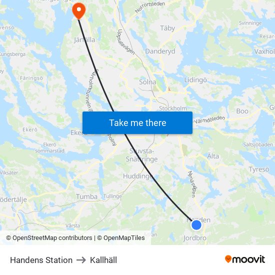 Handens Station to Kallhäll map