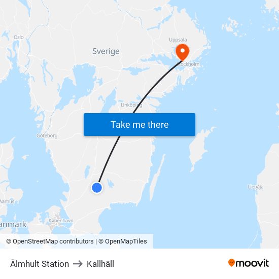 Älmhult Station to Kallhäll map