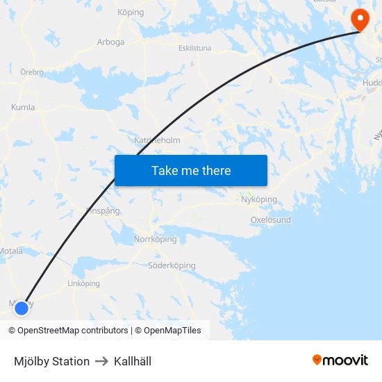 Mjölby Station to Kallhäll map