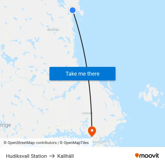 Hudiksvall Station to Kallhäll map