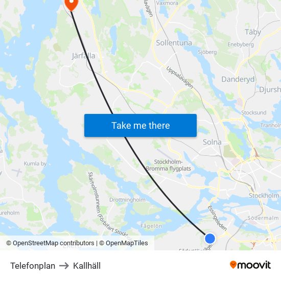 Telefonplan to Kallhäll map