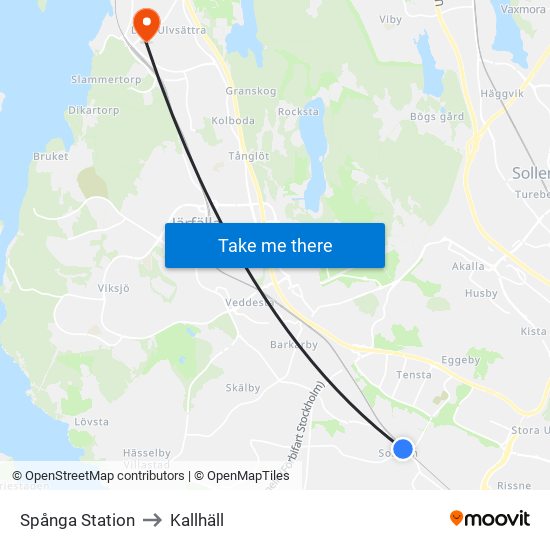 Spånga Station to Kallhäll map