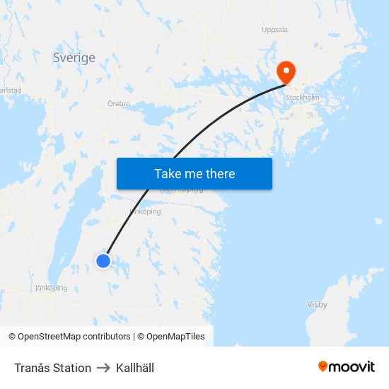 Tranås Station to Kallhäll map