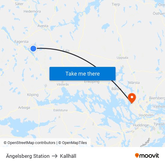 Ängelsberg Station to Kallhäll map