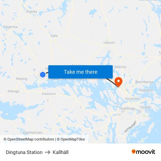 Dingtuna Station to Kallhäll map