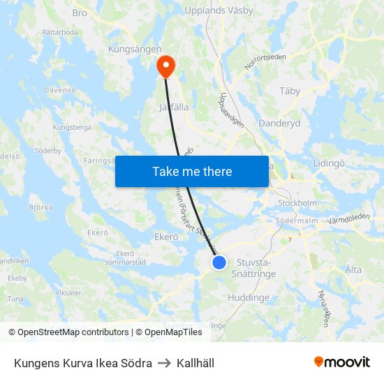 Kungens Kurva Ikea Södra to Kallhäll map