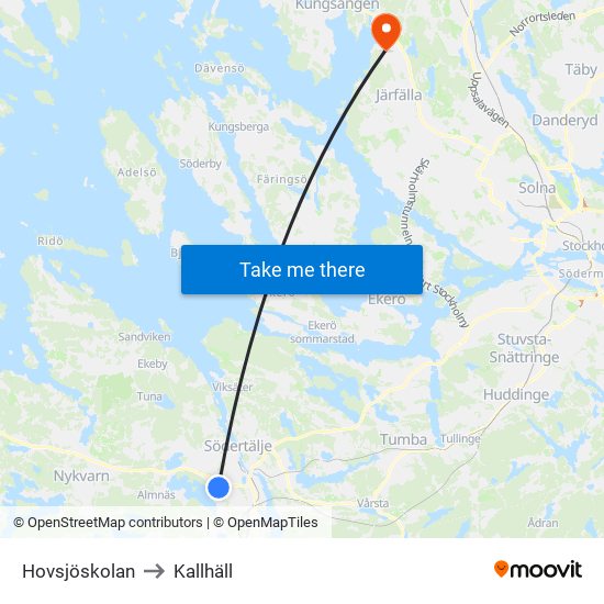 Hovsjöskolan to Kallhäll map