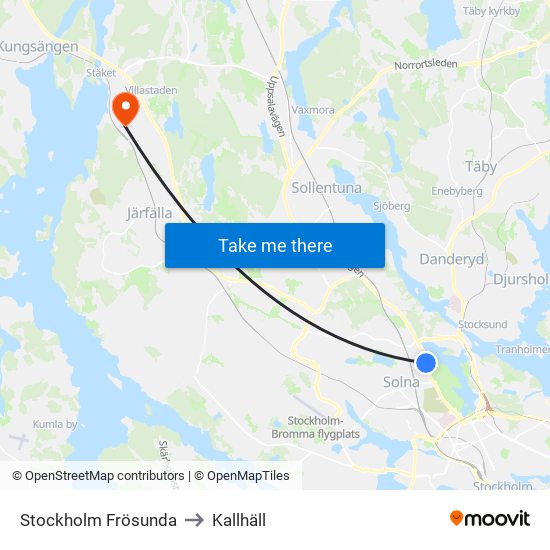 Stockholm Frösunda to Kallhäll map