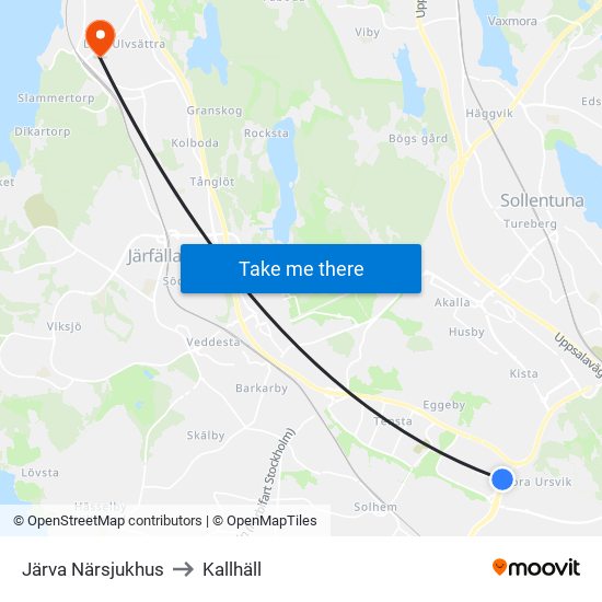 Järva Närsjukhus to Kallhäll map