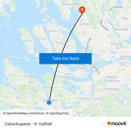 Oxbacksgatan to Kallhäll map