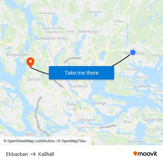 Ekbacken to Kallhäll map