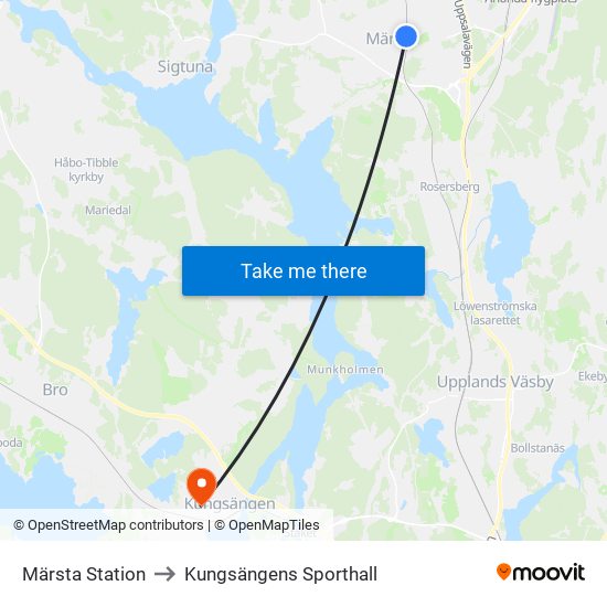 Märsta Station to Kungsängens Sporthall map