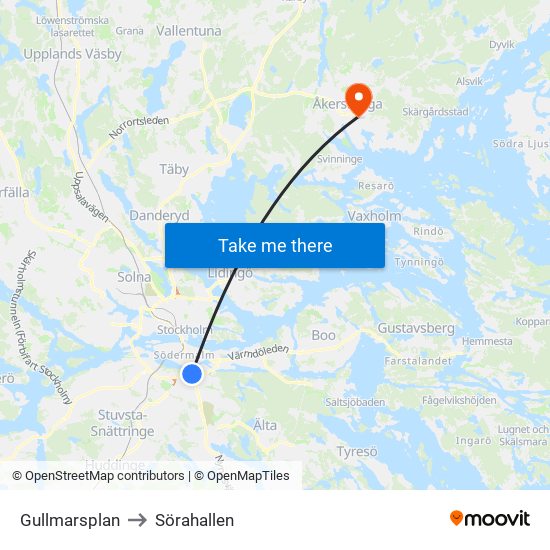 Gullmarsplan to Sörahallen map