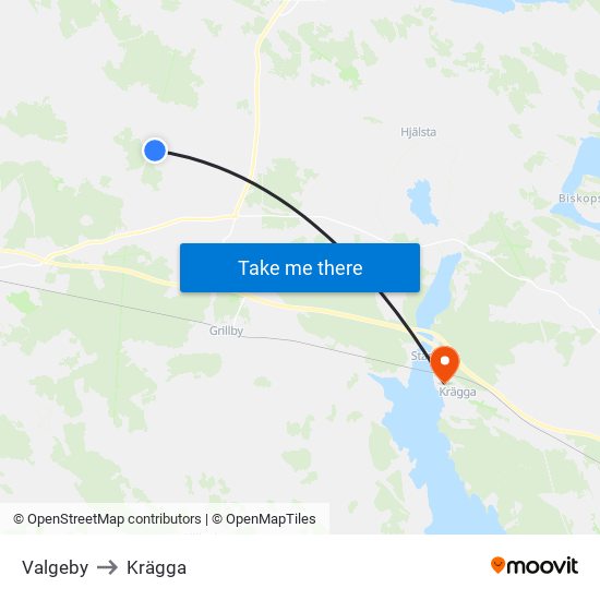 Valgeby to Krägga map