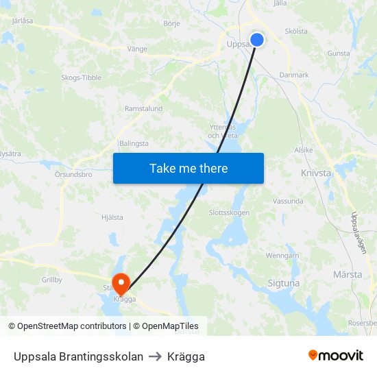 Uppsala Brantingsskolan to Krägga map