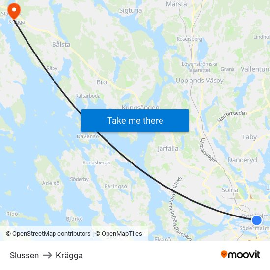 Slussen to Krägga map