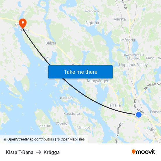 Kista T-Bana to Krägga map