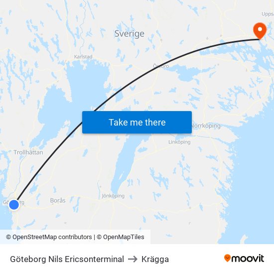 Göteborg Nils Ericsonterminal to Krägga map