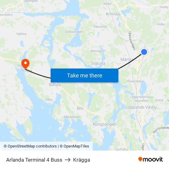 Arlanda Terminal 4 Buss to Krägga map