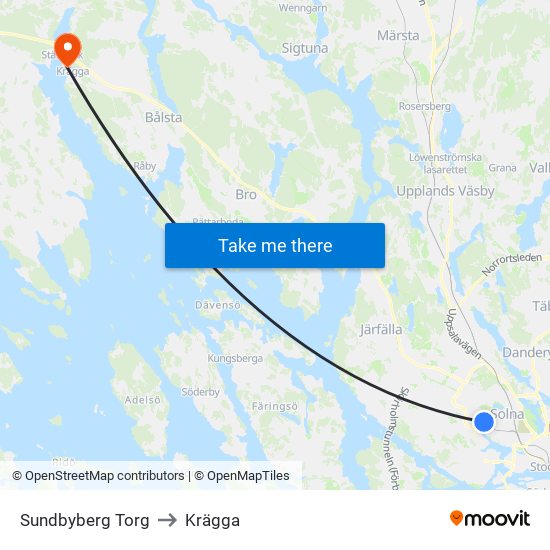 Sundbyberg Torg to Krägga map