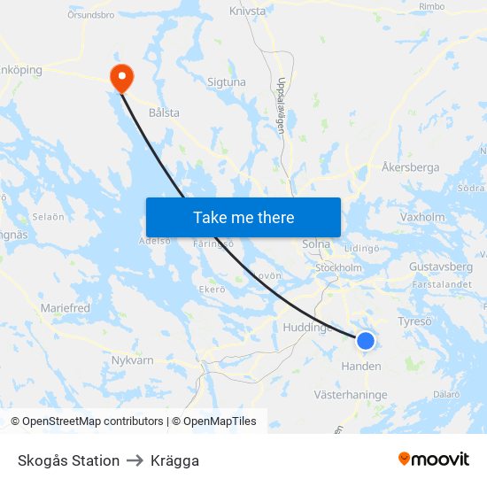 Skogås Station to Krägga map