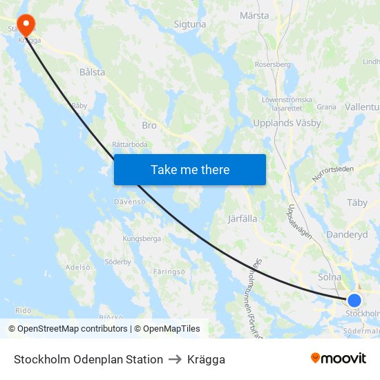 Stockholm Odenplan Station to Krägga map