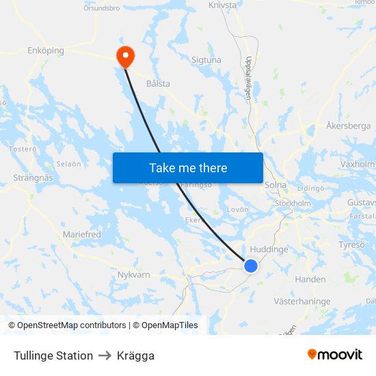 Tullinge Station to Krägga map