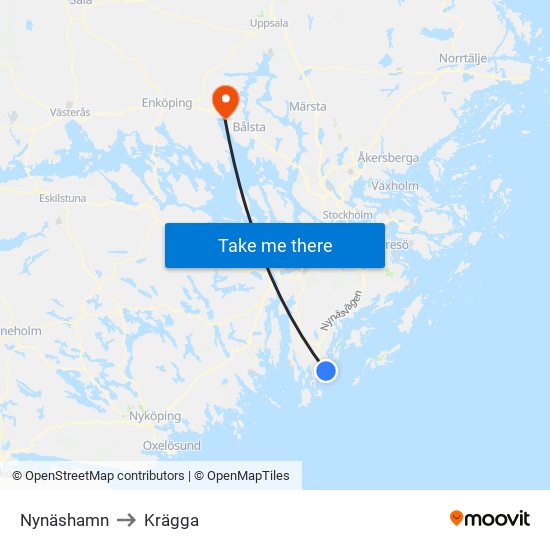 Nynäshamn to Krägga map