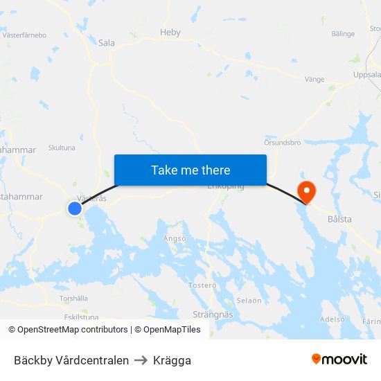 Bäckby Vårdcentralen to Krägga map