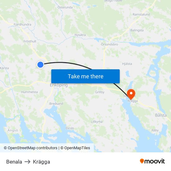 Benala to Krägga map