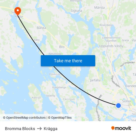 Bromma Blocks to Krägga map