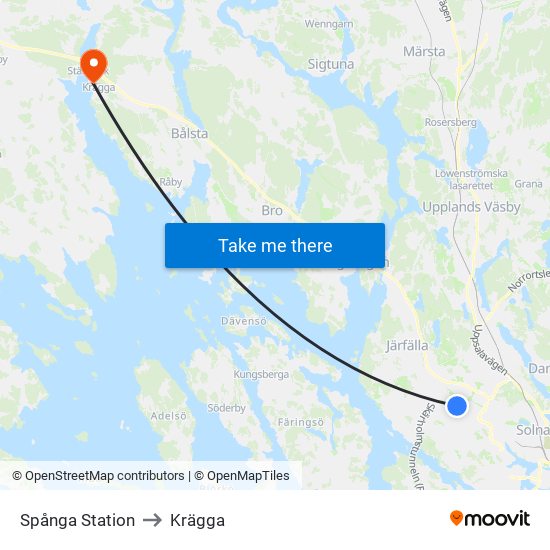 Spånga Station to Krägga map