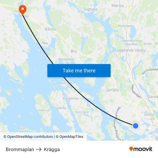 Brommaplan to Krägga map