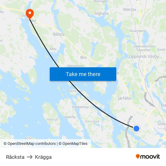 Råcksta to Krägga map