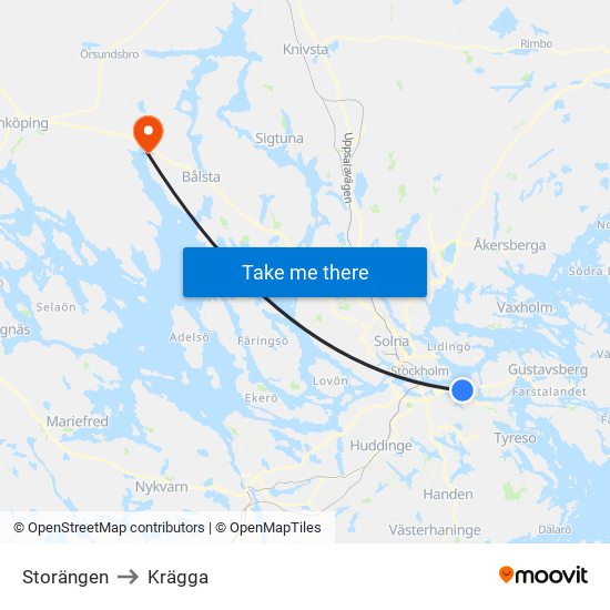 Storängen to Krägga map