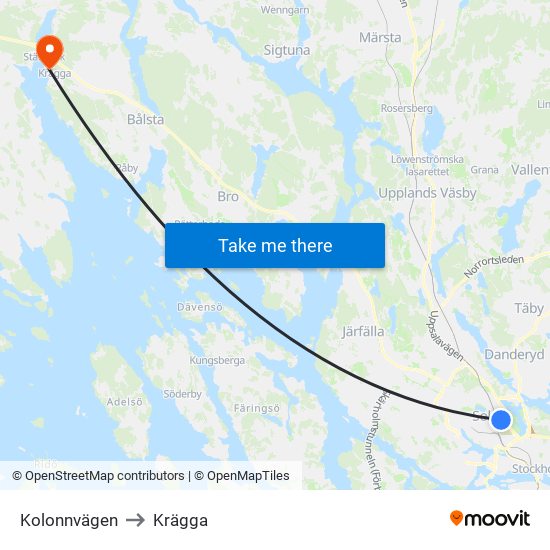 Kolonnvägen to Krägga map