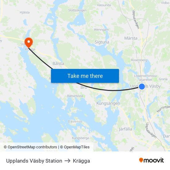 Upplands Väsby Station to Krägga map