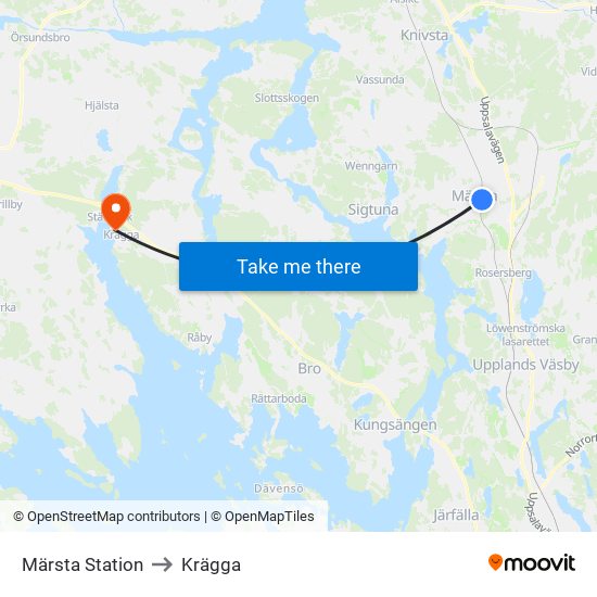 Märsta Station to Krägga map