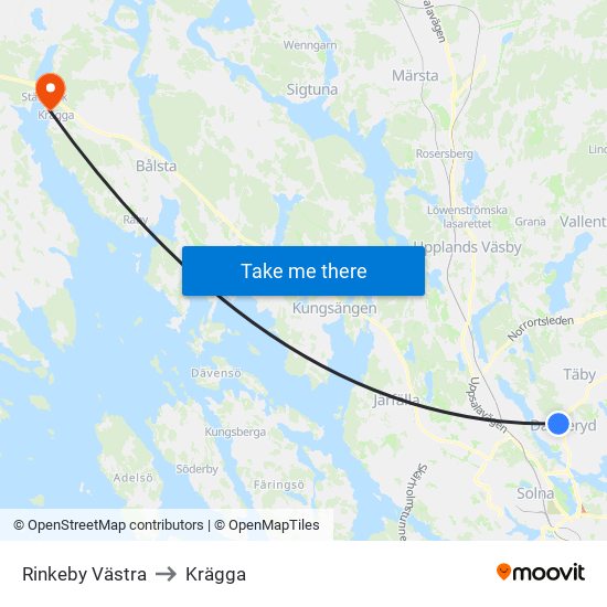 Rinkeby Västra to Krägga map