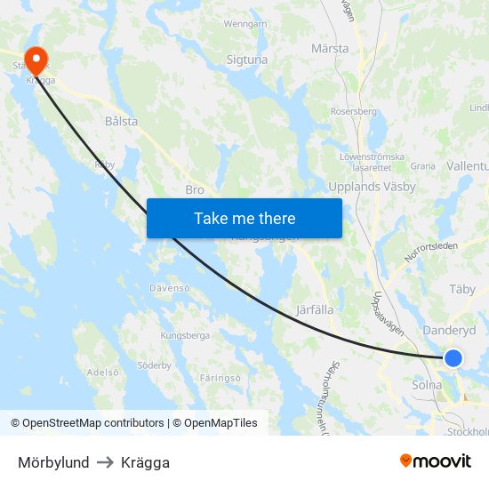 Mörbylund to Krägga map