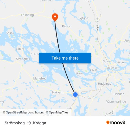 Strömskog to Krägga map