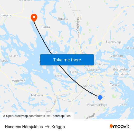 Handens Närsjukhus to Krägga map