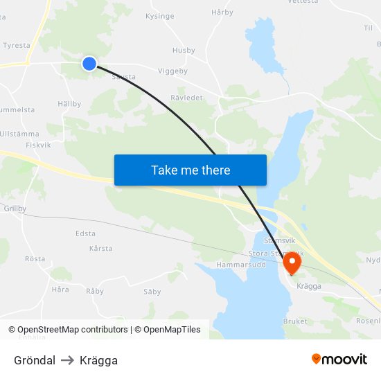 Gröndal to Krägga map