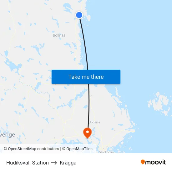 Hudiksvall Station to Krägga map