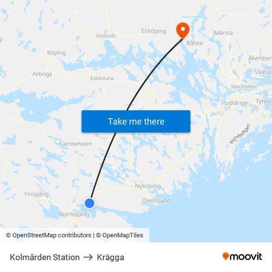 Kolmården Station to Krägga map